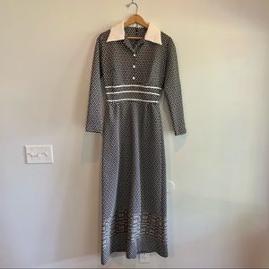Vintage 1970s Black White Statement Maxi Dress